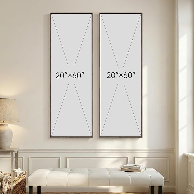 Large Framed Brown Beige Abstract Long Narrow Wall Art for Hallway, 2 Piece | Long narrow, Oversized, Canvas prints, Neutral abstract pictures, Vertical, Brown beige, Modern artwork, Entryway wall decor
