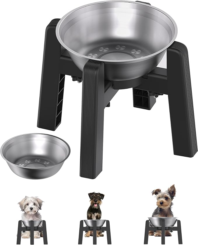 Elevated Dog Bowl, Raised Dog Bowl Stand with Stainless Steel Bowl | Elevated Pet Water & Food Bowl for Medium Dogs, Stable and Anti-Slip Raised Bowl