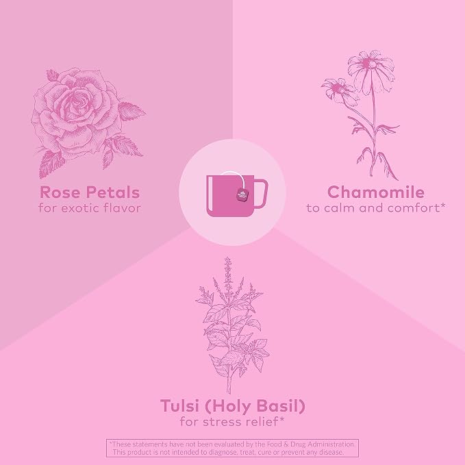 ORGANIC INDIA Tulsi Sweet Rose Herbal Tea - Holy Basil Leaf, African Basil, Chamomile, Lemon Myrtle, Stress Relieving, Caffeine Free - 18 Bags, 3 Pack