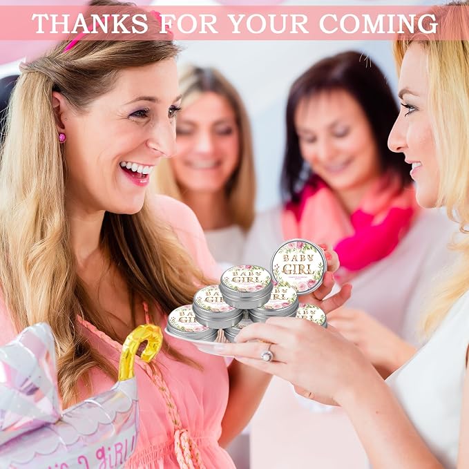 MTLEE 50 Pcs Baby Girl Shower Scented Candles Gift Travel Tin Candle Aromatherapy Candle Favors for Baby Shower Favors Wedding Gifts Compound Scent Essential Oil 1.57 x 0.67''