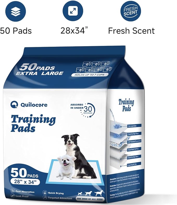 50 Count 28” x 34” XL Disposable Dog Pee Pads, Super Absorbent Leakproof Quick Drying Puppy Pee Pads for Dogs, Extra Large Disposable Dog Training Pads (Pack of 2)