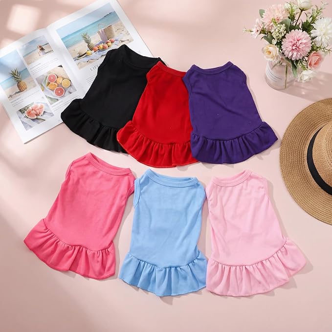 6 Pieces Dog Dresses Shirt Skirt Sleeveless Dress Breathable Pet Shirts with Ruffles Puppy Sundress Outfits for Dogs and Cats (L Size)