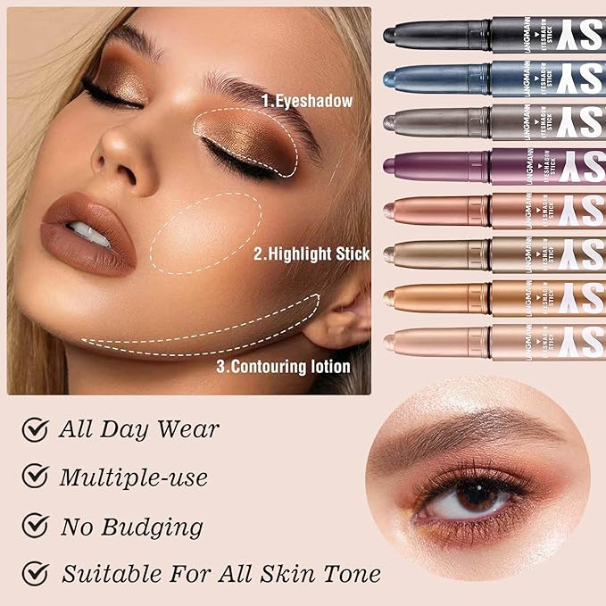 Red Eyeshadow Stick Shimmer Cream Single Eyeshadow Pencil Makeup, High Pigmented Crease-proof Eye Shadow Brightener Stick, Hypoallergenic Waterproof Long Lasting Eye Highlighter stick(B-12#)