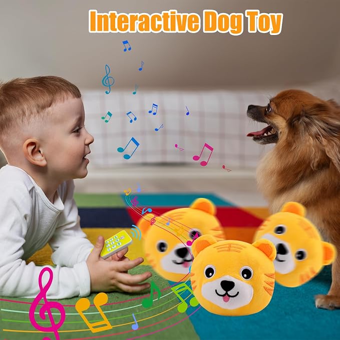 Interactive Plush Dog Toys, Interactive Puppy Toy Bouncing Rolling Dogs Ball Remote Control Dogs Toys with Music,Self Moving Pet Toy for Small/Medium/Large Bored Dog to Keep Them Busy(Tiger)