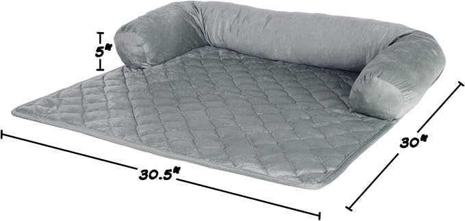 Couch Cover for Dogs - 30x30.5 Water-Resistant Pet Furniture Protector with Memory Foam Bolster and Quilted Fabric - Pet Supplies by PETMAKER (Gray)