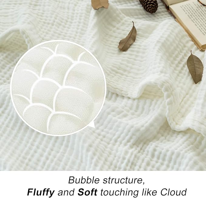 EMME Cotton Muslin Queen Blanket Bed Layering Bedspread Coverlet Breathable Gauze Soft Lightweight Adults (White,90"x90") | Summer Throw Blankets for Bed Breathable Gauze Blanket All Year Round Soft & Lightweight Pre-Washed Cotton Blanket Duvet