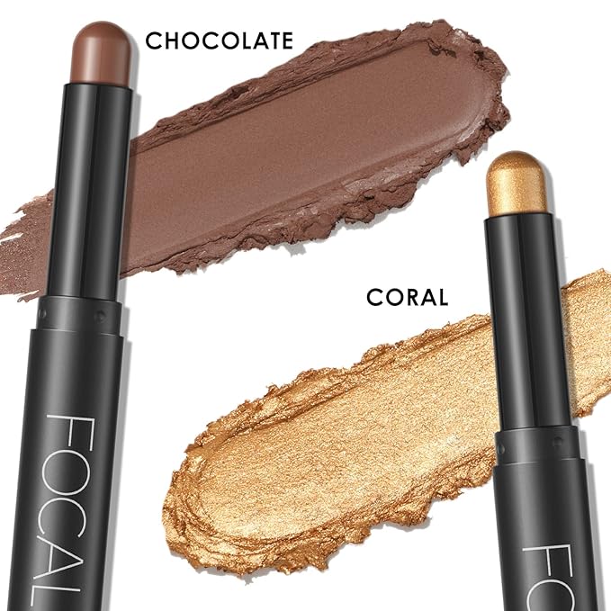 FOCALLURE 2 Pcs Cream Eyeshadow Stick,Brightener Eyeshadow Pencil Crayon,Highlighter Eye Shadow Stick Sets with Crease-proof Formula,Long Lasting Waterproof Eye Shadow Make Up,Fancy Tabac