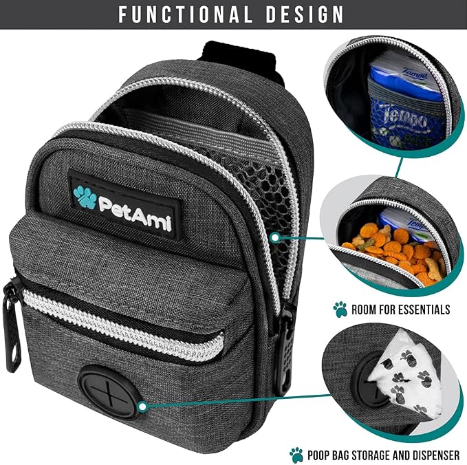 PetAmi Dog Poop Bag Holder for Leash Waste Bag Dispenser Pet Pouch Charcoal