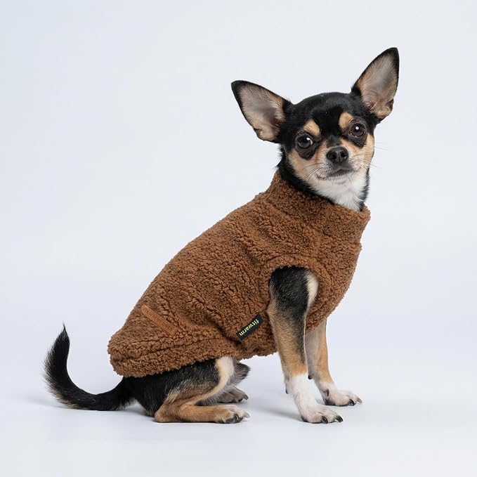 Fitwarm 2 Pack Striped Fleece Dog Sweater, Warm Winter Clothes for Small Dogs Boy Girl, Fuzzy Pet Outfit, White, Brown, Medium