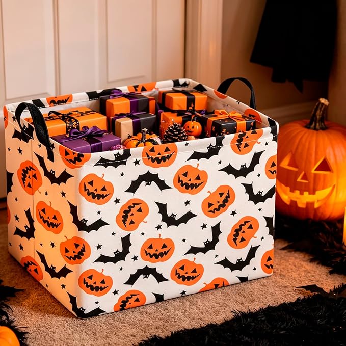 CLOCOR Rectangular Storage Basket Empty,Gift Basket,Waterproof Storage Bin with Handles,Room Decor(Black Star Halloween)