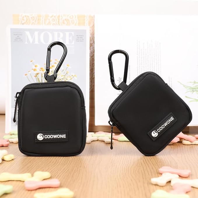 Dog Treat Pouch 2 PCS, Waterproof Small Dog Treat Bag for Leash, Hands Free Dog Walking Bag with Carabiner, Dog Poop Bag Holder for Pet Puppy Travel or Outdoor Use, Zipper Closure to Avoid Spilling