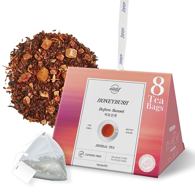 ALTDIF Honeybush Before Sunset Herbal Tea Set – Fruity Black and Honeybush Blend w/ Citrus Notes, Luxury Tea Bag Box for Relaxation, Fancy Tea Bags for Women, Organic Herbal Tea - 8 Pyramid Teabags