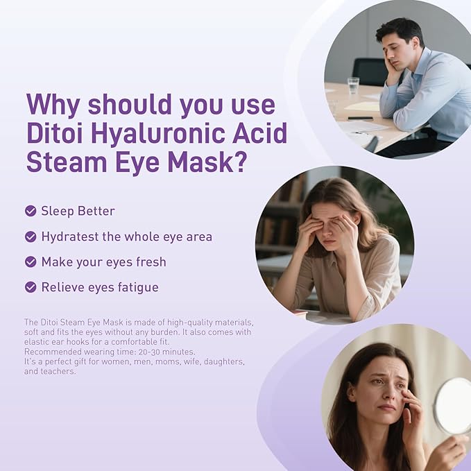 Ditoi Steam Eye Mask, Heated Eye Mask for Sleep,Warm Compress with Hyaluronic Acid,Moist Heat for Dry Eye Relief,Spa,Stye Eye Treatment,Travel Essentials & Relaxation Gifts,Lavender 20 Packs