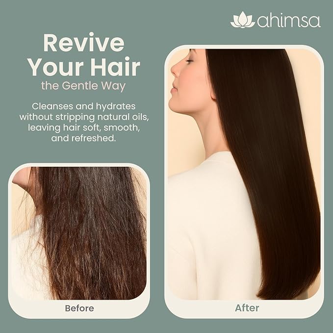Ahimsa Gentle Daily Shampoo Paraben Sulfate Free, Organic Hair Shampoo for Dry Damaged Hair, Curly & Color-Treated, Apple & Oat Amino Acids, Indian Gooseberry for Scalp Health, Jasmine Oil (10oz)