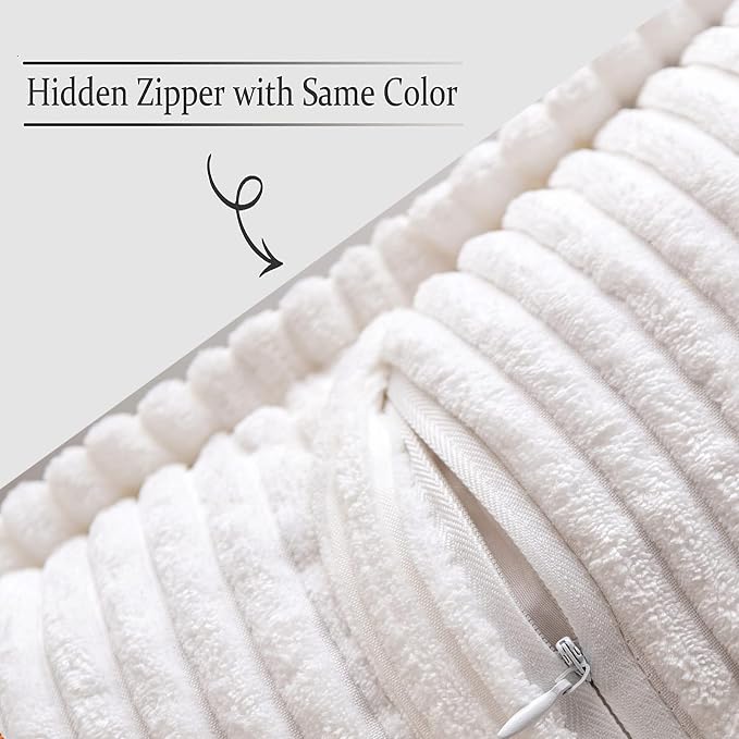MIULEE Decorative Throw Pillow Covers for Couch 20x20 Inch White 2 Pack | Boho Broadside Striped Patchwork Pillow Covers, Soft Corduroy Cushion Cases, For Sofa Bed Livingroom Home Decor