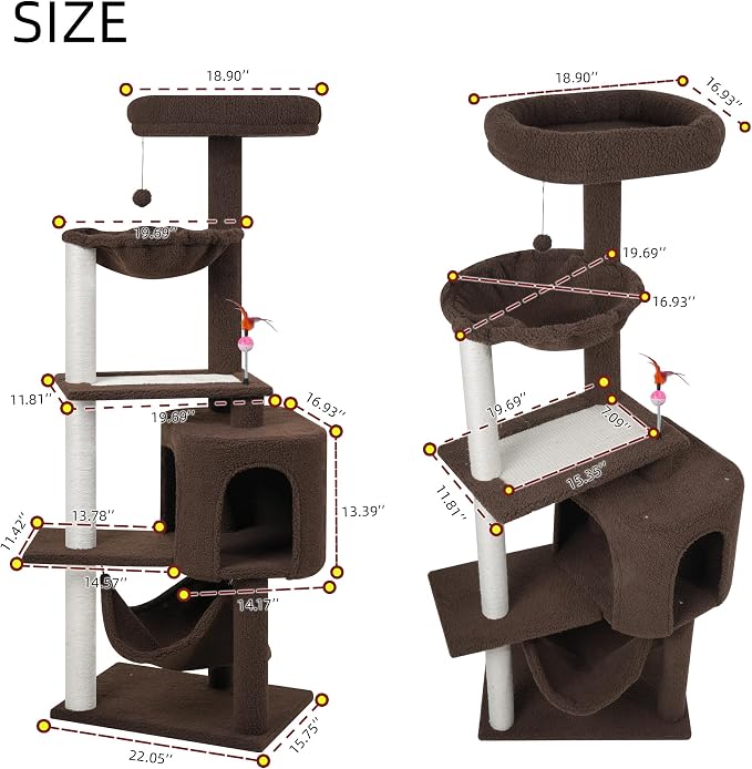 YUNIQUE Cat Tree with Cat Condo Scratch Posts Scratch Tablet and Big Hammock, (60.2‘’ Coffee)