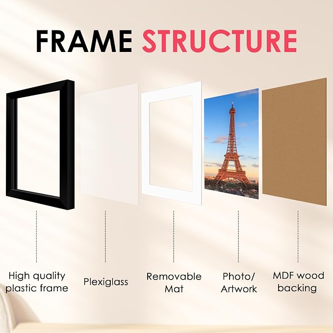 11x14 Picture Frame, Black Photo Frame with HD Plexiglass, Display Pictures 8x10 with Mat or 11x14 Without Mat, Picture Frames Collage for Wall Display, 2 Pack