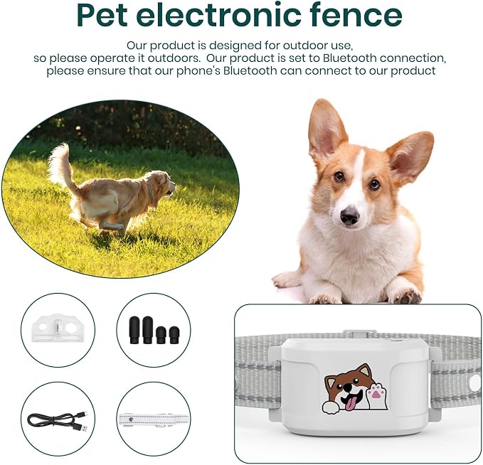 GPS Dog Fence, Wireless Training Collar- No Subscription Required, Customizable Boundaries via App 3280 FT, IPX7 Waterproof Rechargeable Collar, Smart Training Fence, Automatic Sleep/Wake