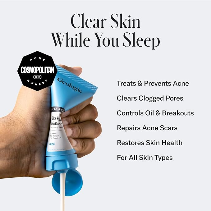 Geologie Acne Control Face Routine | 3-Piece Kit Includes Exfoliating Cleanser, Repairing PM Moisturizer, Oil Free AM Moisturizer | Daily Routine for Clear, Healthy Skin | Lasts 3 Months