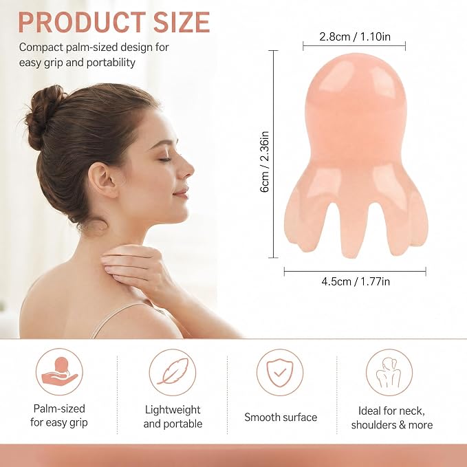 NIIIYTYB 2Pcs Head Massage Tool Scalp Massager Scraper for Deep Relaxation Acupressure Japanese Spa Hair Care Supplies Octopus Scalp Massager Home Office Travel Light Pink