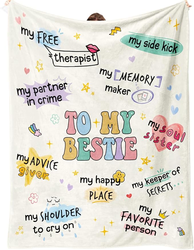Best Friend Birthday Gifts for Women, Bestie Gift for Women, Bestie Birthday Gifts for Woman, Best Friends Blanket, Friendship Gifts for Woman, Yellow Throw Besties Birthday Blanket 60”x50” Inches