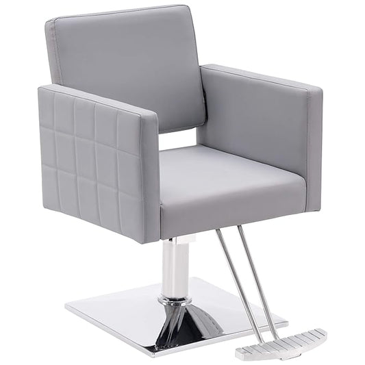 BarberPub Salon Chair for Hair Stylist, Hydraulic Stylist Chair, Adjustable Height, PVC Leather, 360 Degrees Swivel, Barbershop, Home Salon, Adult 8821 (Grey)