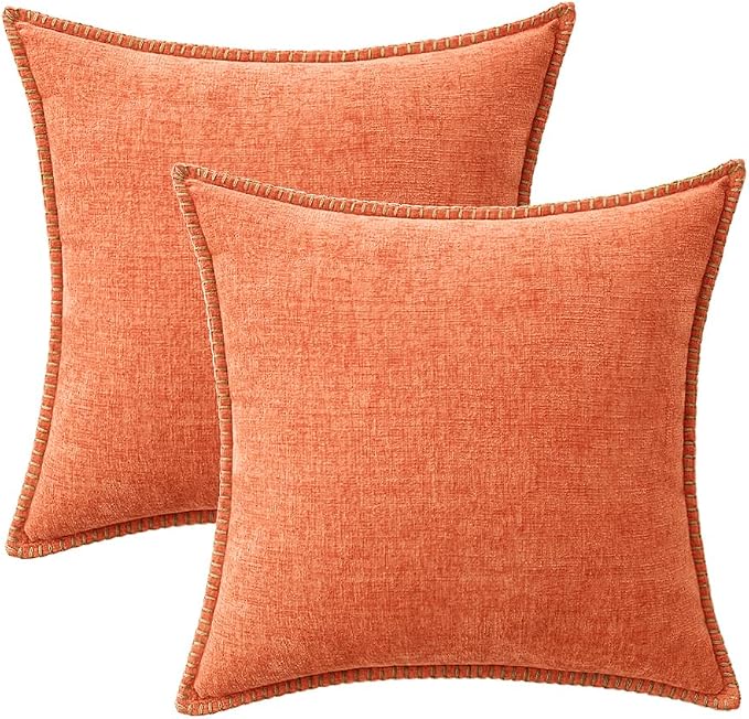 MIULEE Decorative Couch Throw Pillow Covers 18x18 Inch Coral Red 2 Pack | Farmhouse Pillow Covers with Stitched Edge, Soft Chenille Cushion Cases, for Sofa Bed Living Room Home Decor