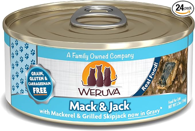 Weruva Classic Cat Food, Mack & Jack with Mackerel & Grilled Skipjack, 5.5oz Can (Pack of 24)