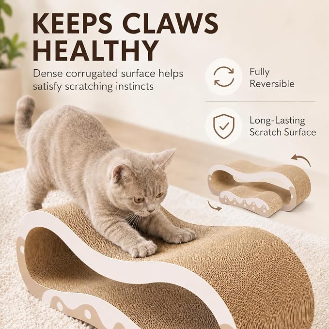 Simple Delxue 2 in 1 Cat Scratcher Cardboard Lounge Bed, Cat Scratching Post, Durable Board Pads Prevents Furniture Damage,Large,Wave