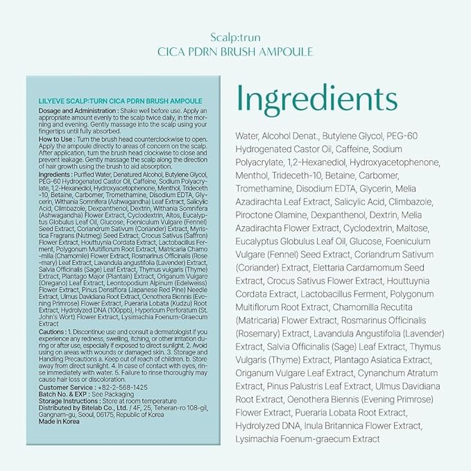 lilyeve SCALPTURN Cica PDRN Scalp Serum with Built-in Brush, PDRN to Strengthen Hair Roots, Itchy Scalp Relief, Dry Scalp Hydration - Korean Hair Care, 3.38 fl.oz (Pack of 3)
