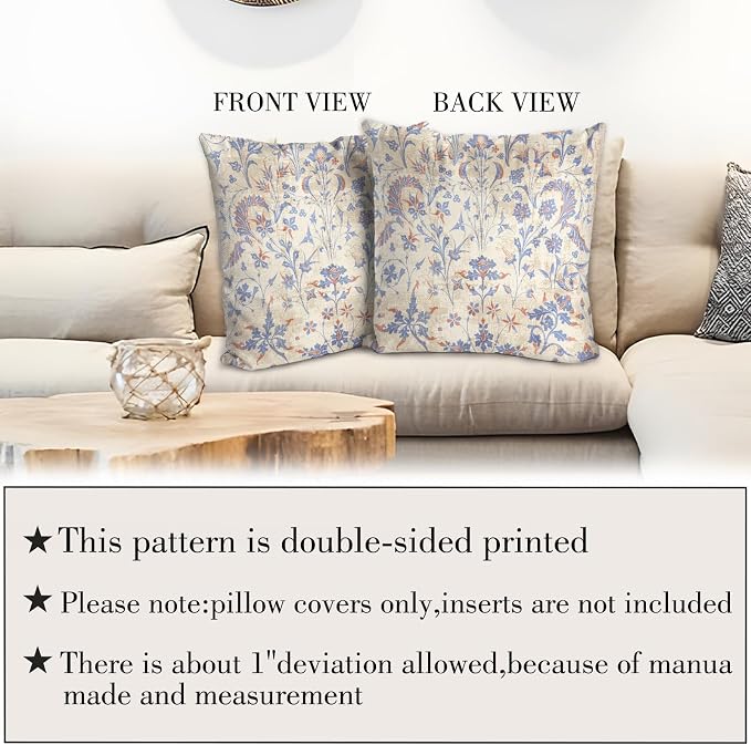 Boho Floral Throw Pillow Covers 20x20 inch Set of 2,Cream Boho Rug Geometric Floral Pattern Decor Double Sided Pattern Cushion Cover Soft Pillow Case Living Sofa Room Bed Square Pillow Cover