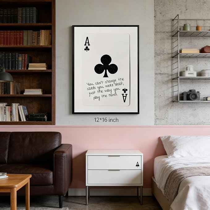 GEFQBBLD Funny Lucky Ace Poker Wall Art,Funky Mdern Canvas Black Art Prints Painting,Retro Minimalist Black and White Playing Card Posters,Trendy Aesthetic Preppy Wall Decor 16x24in Black Framed