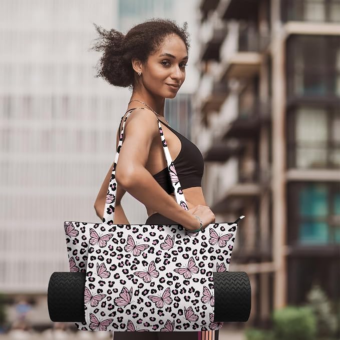 Yoga Bag for Women, Large Canvas Yoga Mat Tote Bag with Yoga Mat Carrier - Large Mat Pocket Fitness Tote for Pilates, Gym, Travel, Office & Beach