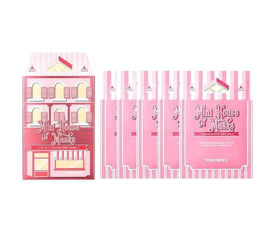 TONYMOLY Mini House of Masks 5pc Collagen Elasticity Sheet Mask Set – Hydrating & Firming Korean Face Masks with Plant-Based Collagen – Boosts Skin Elasticity, Radiance & Glow, K-Beauty Gift Set
