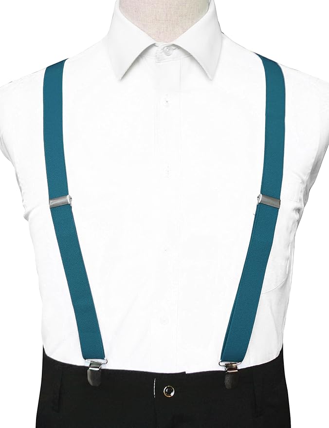 JEMYGINS Solid Color Mens Suspender with 3 Strong Clips Adjustable Braces