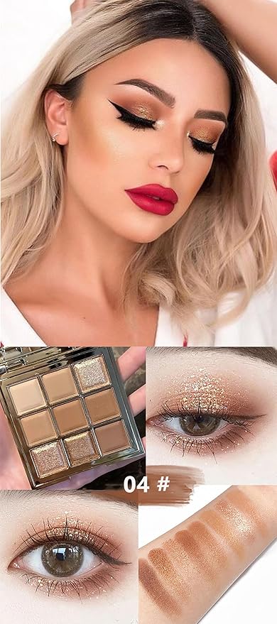 9 Colors Eyeshadow Palette, Matte & Shimmer & Glitter Eye Shadow, Highly Pigmented Silky Smooth Powder Waterproof Long Lasting Makeup Palettes. (Color 4)