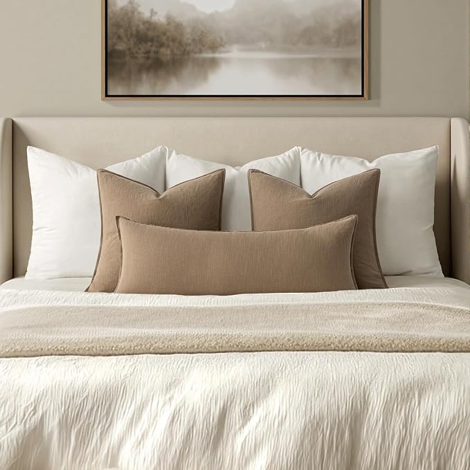 MIULEE Decorative Linen Lumbar Pillow Cover 14x36 Inch Khaki | Fall Autumn Boho FarmhouseCouch Long Throw Pillow for Bed, Pack of 1 Accent Modern Pillowcase, Sofa Livingroom Home Decor