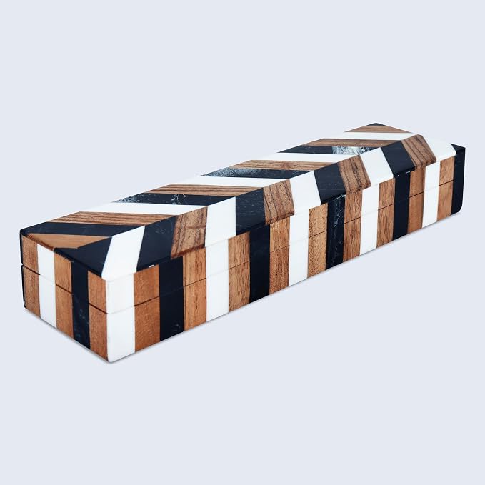 Handicrafts Home Slim Decorative Storage Box with Lid Wooden Entryway Organizer Key Holder Box for Hallway Console Table – Natural Wood Resin Inlay Marquet Cosmo Collection- 10x2.5x1.5