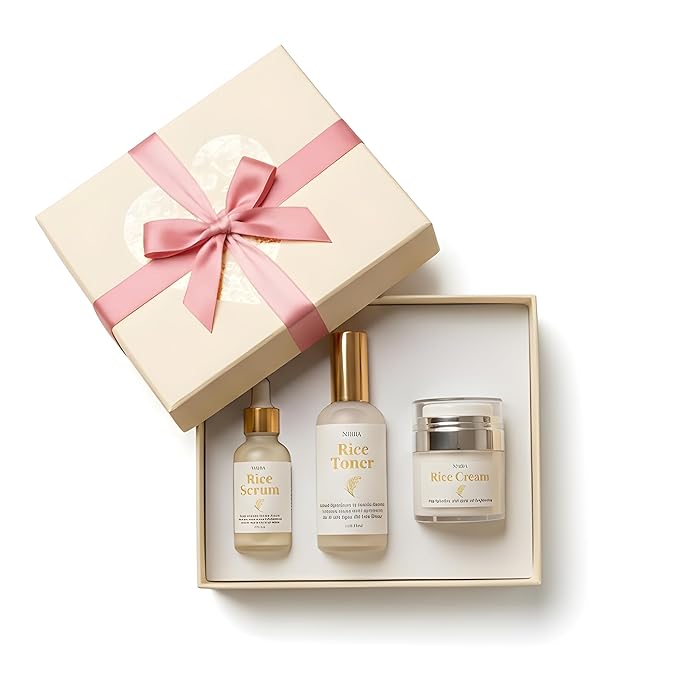 Nimba Rice Glow Starter Kit - 3-Step Glass Skin Routine (Toner, Serum, Cream 30ml each) - Hydrating & Brightening Skincare Set for Women - Travel Size Face Care Gift Set - Valentine's Day Special