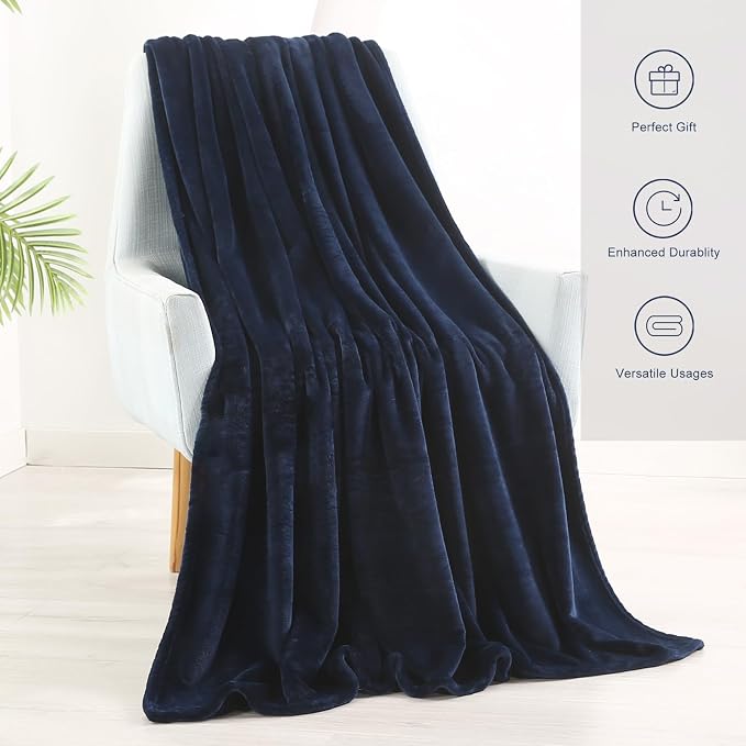 TASTHROW Navy Throw Blanket 50x60 Inches | Soft Plush Cozy Fleece Flannel Throw Blanket, Lightweight Warm Throws for Bed, Couch, Bedroom and Living Room, All Seasons