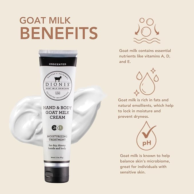 Dionis Goat Milk Hand & Body Cream Unscented 3.3oz (Pack of 1)
