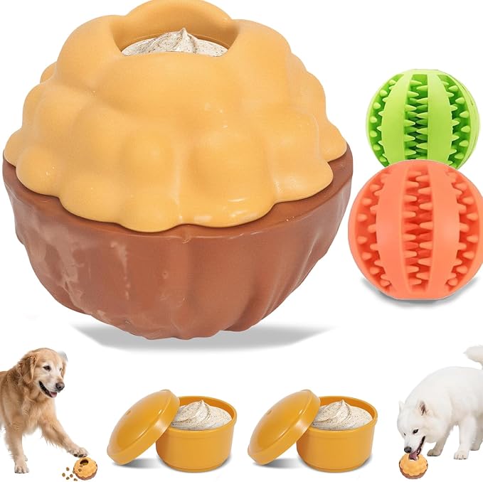 Dog Treat Dispensing Enrichment Toys for Aggressive Chewers to Keep Them Busy，Interactive Indestructible Frozen Treat Molds Toy for Small Large Pet Dogs (Treat Toy and Teeth Cleaning Ball)
