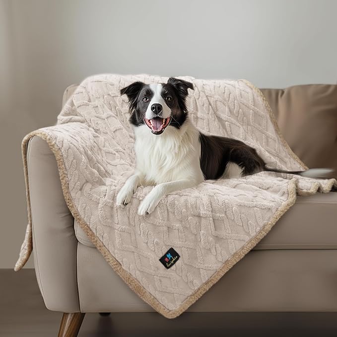 Luciphia Waterproof Dog Blanket, Reversible Sherpa Fleece for Couch Cover | Reversible waterproof pet blanket soft fleece machine washable protect couch bed, Beige-thicken 40" x 28"