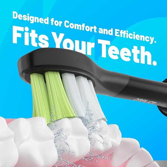 Oralica - Japanese Brand Whitening Replacement Toothbrush Heads, Compatible with Philips Sonicare Click-on Handles, 6 Pack, Medium, with Tongue Cleaner (CA668, Black)