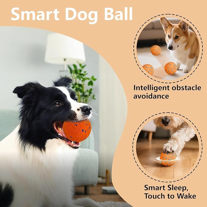 Interactive Dog Toys Smart Ball for Aggressive Chewers Auto Bounce Orange
