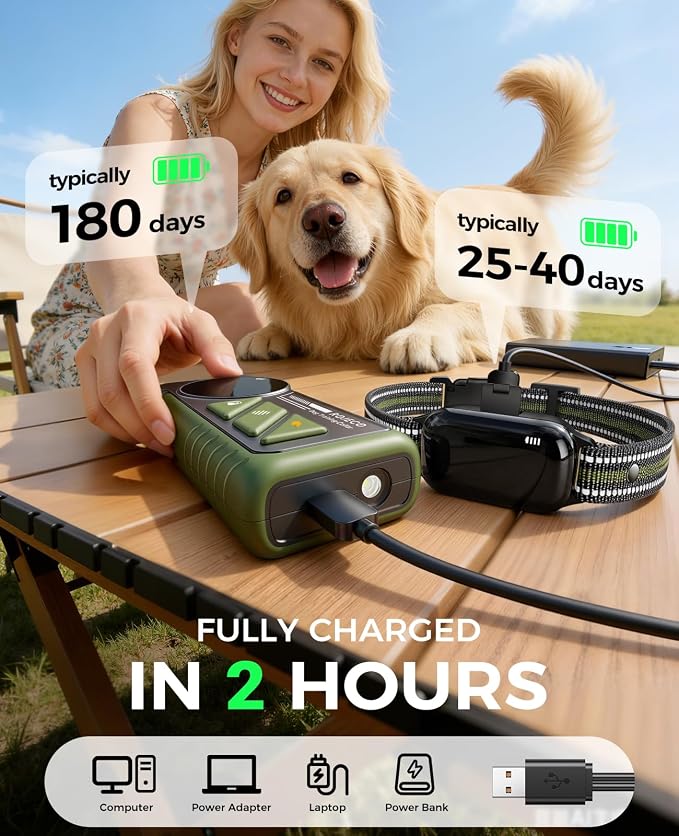 ROJECO 2-in-1 Dog Shock Collar & Bark Collar,Smart Anti-Barking for 2 Dogs | 3300FT Remote/IPX7 Waterproof/Beep,Vibration,Shock Modes/LED Light/TypeC Rechargeable/for Small Medium Large Dogs/Green,Black
