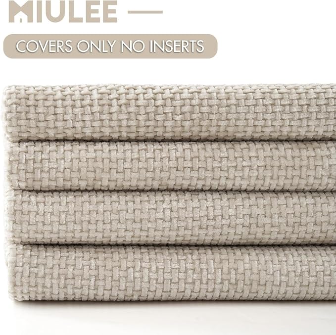 MIULEE Soft Decorative Chenille Euro Pillow Covers Cream 22x22 Pack of 4 | Modern Home Decor, All Same Cream Color Set, Couch Throw Pillows, Farmhouse Boho Cushion Covers for Sofa Bed Living Room