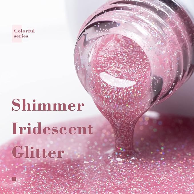 RARJSM Shimmer Nude Gel Nail Polish Clear Purple Pink Sparkly Iridescent Rainbow Holographic Glitter Pigment Jelly Gel Polish Neutral Color 15ml Soak off UV LED Cured for Home Salon DIY Nail Art