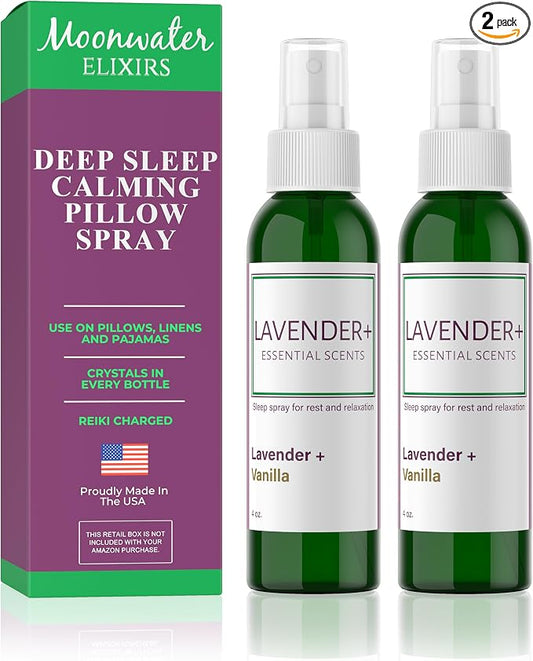 Lavender Sleep Spray for Pillows, Linens & Pajamas – Natural Calming Lavender & Vanilla Aromatherapy Mist with Amethyst & Reiki Energy. Deep Sleep + Bedtime Relaxation for Adults & Kids. 4 Ounce (2)