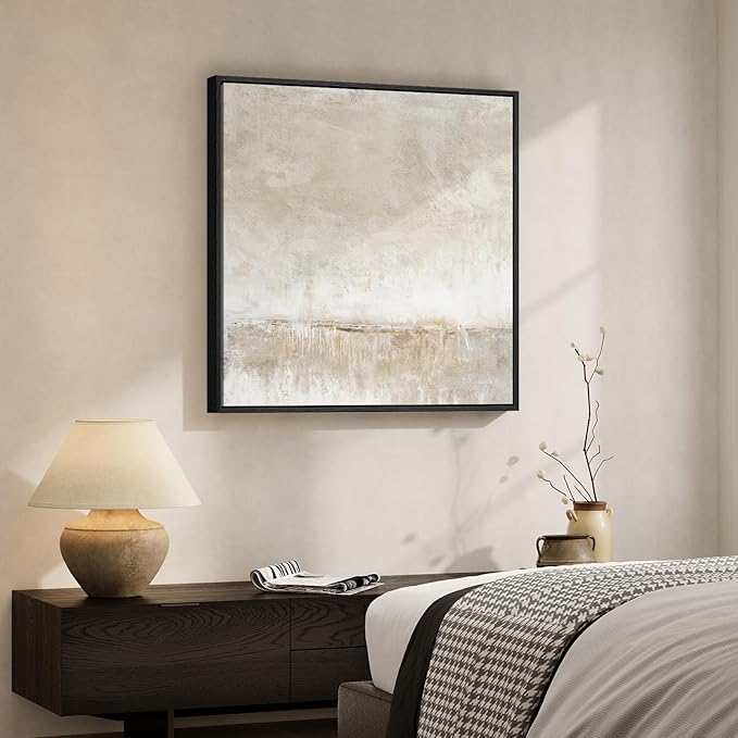 Framed Neutral Abstract Wall Art, Modern Beige and Cream Canvas Prints Artwork for Walls, Contemporary Minimalist Square Pictures for Living Room Bedroom Dining Room Hallway Office Wall Decor 30x30 In